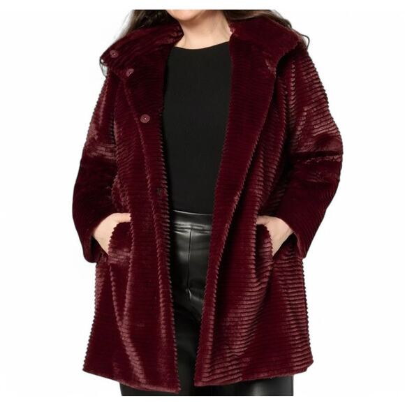 Dennis Basso Faux Mink Anorak Jacket with Removable Hood maroon super soft NWOT - Picture 1 of 6